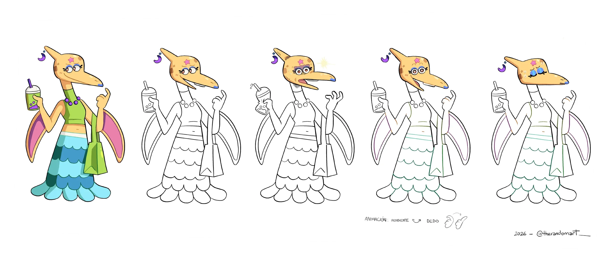 Pterosaur lady with boba, colour variants (placeholder)